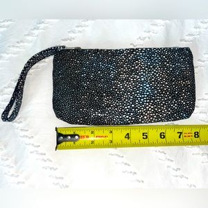 NWOT Genuine Leather CoFi wristlet metallic black, silver & blue snakeskin print